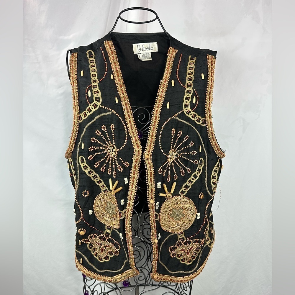Rafaella wood beaded silk vest size S
